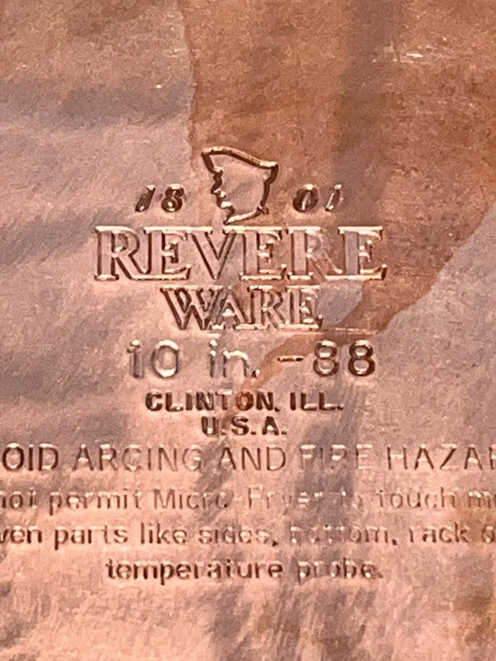 Vintage Revere Ware 10 Inch Copper Bottom Skillet: No Lid: Clinton ill -88
